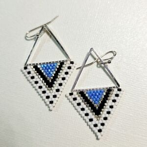 Blue and silver triangle earrings - new and handmade by me